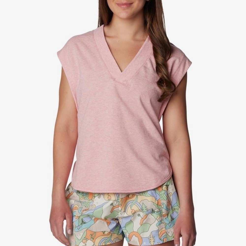 Columbia Sage Lookout French Terry Top Pink Heather V-Neck XL AL4477-608 NEW
